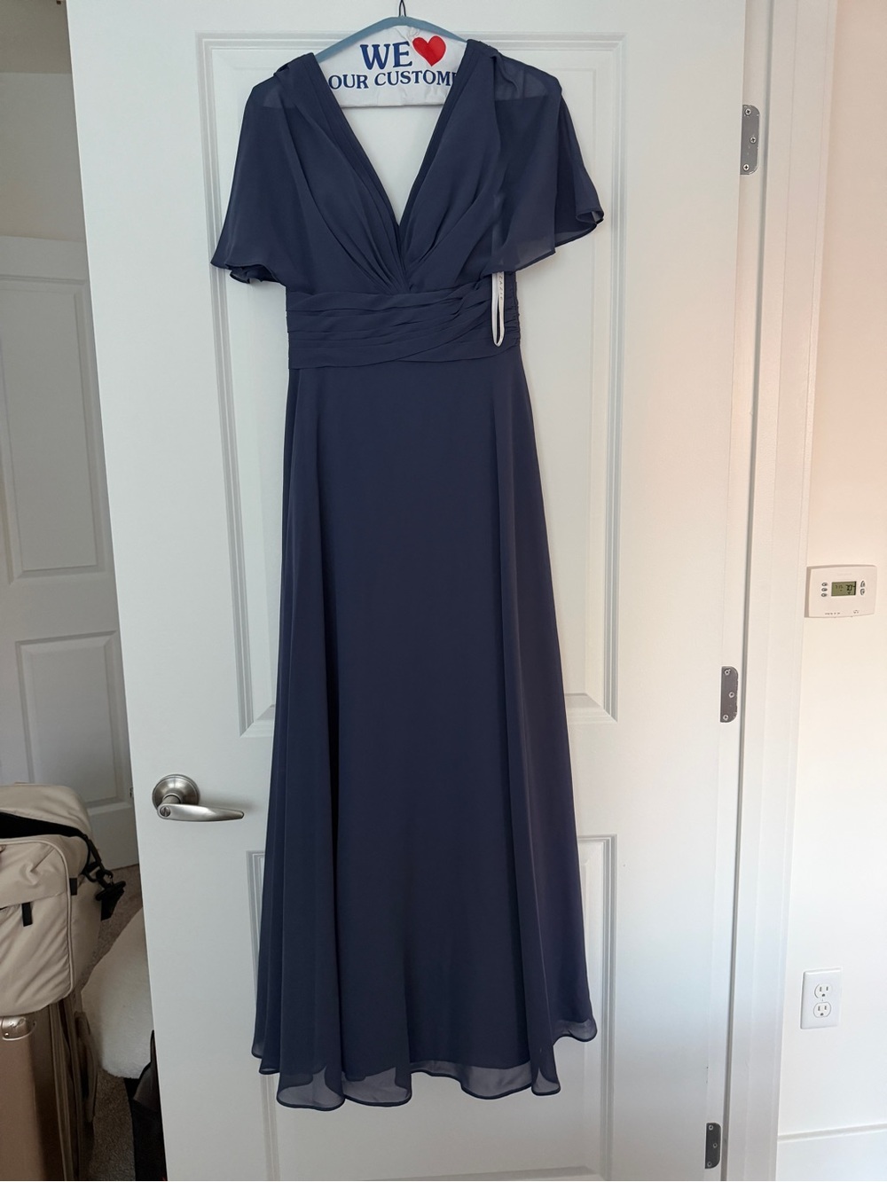 Azazie Midnight Navy V-Neck Flutter Sleeve Maxi Dress